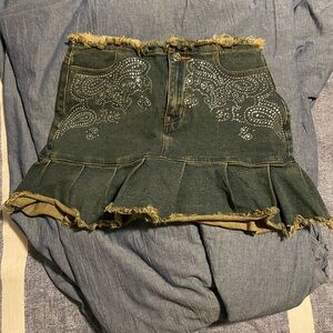 dELiA*s High Waisted Rhinestone Washed Pleated Mini Skirt